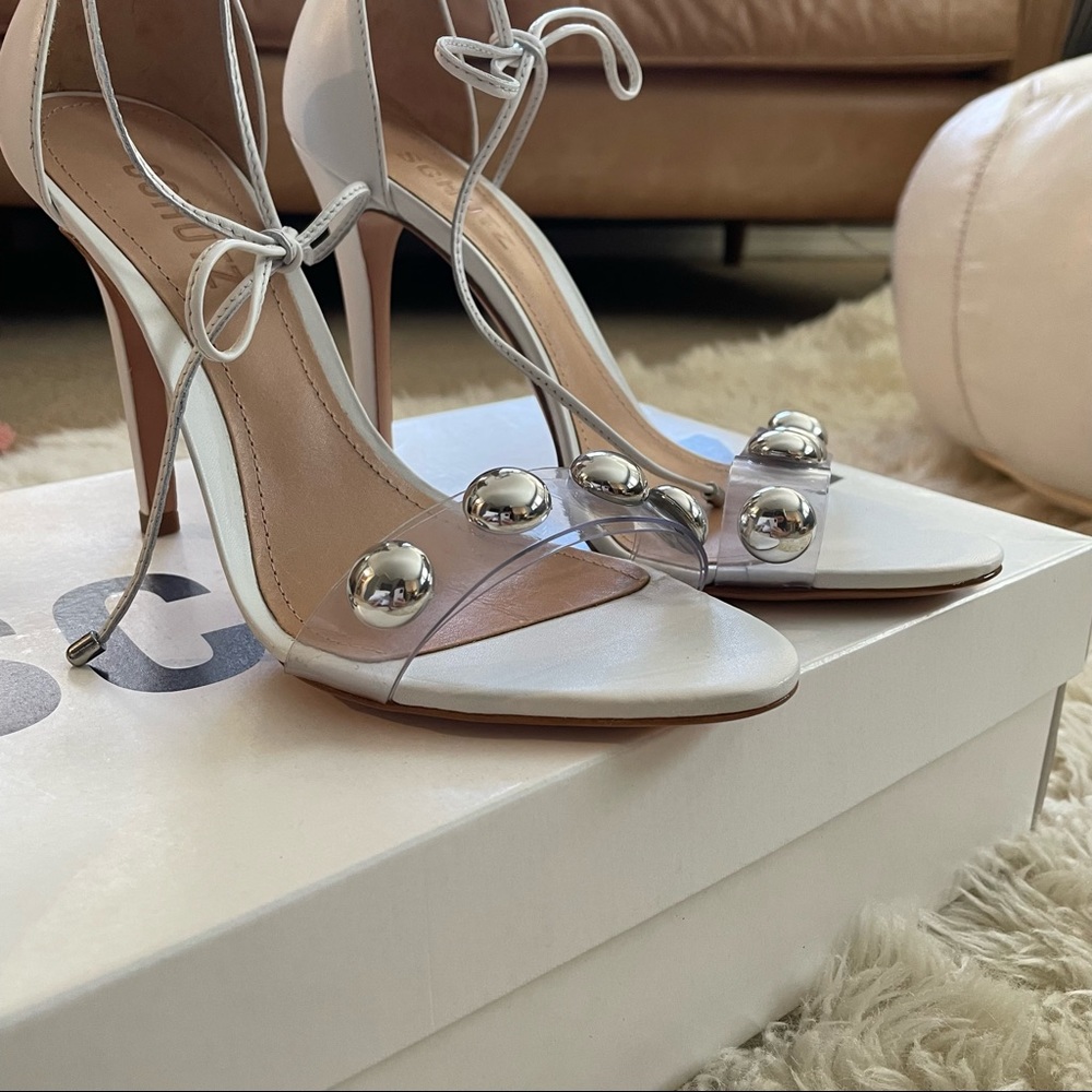 SCHUTZ ✨exclusive✨ white heels with metal balls on toes. size 8 - Picture 2 of 12